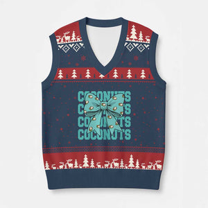 Retro Coconuts Coquette Bow V-Neck Knit Sweater Vest Summer Beach Coconut Fruit Humor TS10 Navy Red Print Your Wear