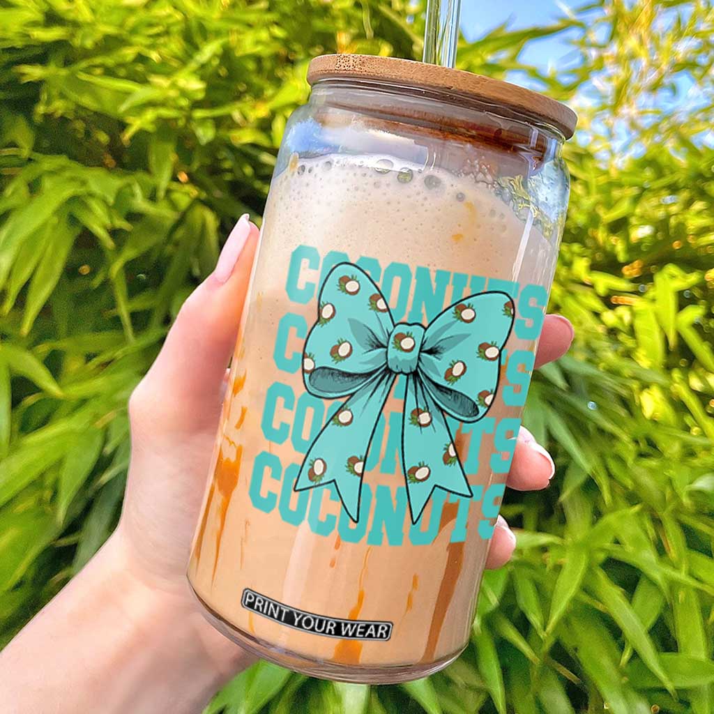 Retro Coconuts Coquette Bow Glass Can Summer Beach Coconut Fruit Humor TS10 Black Print Your Wear