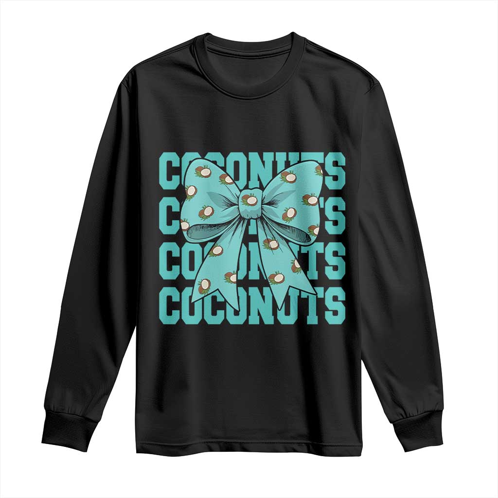 Retro Coconuts Coquette Bow Long Sleeve Shirt Summer Beach Coconut Fruit Humor TS10 Black Print Your Wear