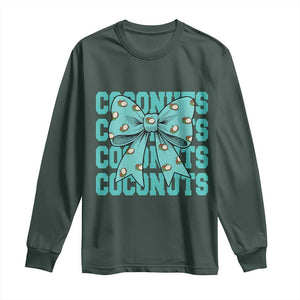 Retro Coconuts Coquette Bow Long Sleeve Shirt Summer Beach Coconut Fruit Humor TS10 Dark Forest Green Print Your Wear