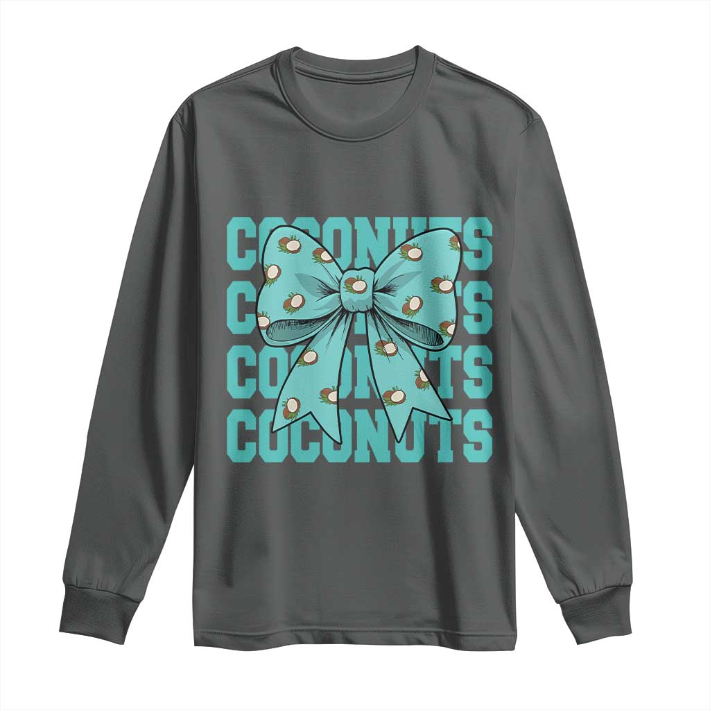 Retro Coconuts Coquette Bow Long Sleeve Shirt Summer Beach Coconut Fruit Humor TS10 Dark Heather Print Your Wear