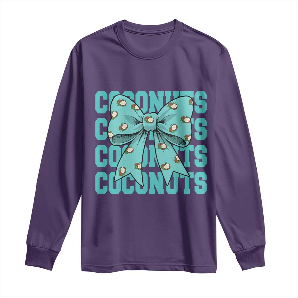 Retro Coconuts Coquette Bow Long Sleeve Shirt Summer Beach Coconut Fruit Humor TS10 Purple Print Your Wear