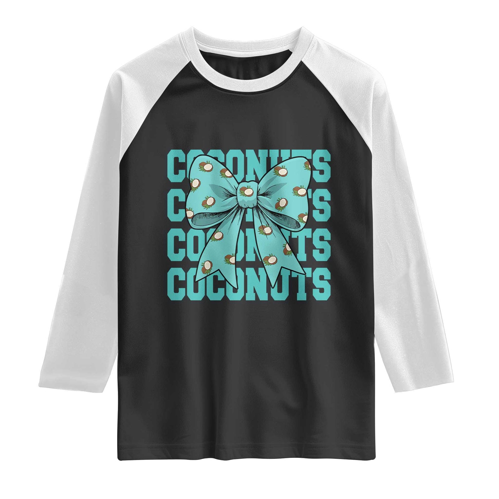 Retro Coconuts Coquette Bow Raglan Shirt Summer Beach Coconut Fruit Humor TS10 Black White Print Your Wear