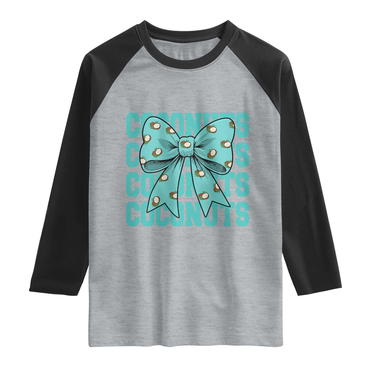 Retro Coconuts Coquette Bow Raglan Shirt Summer Beach Coconut Fruit Humor TS10 Heather Gray Black Print Your Wear