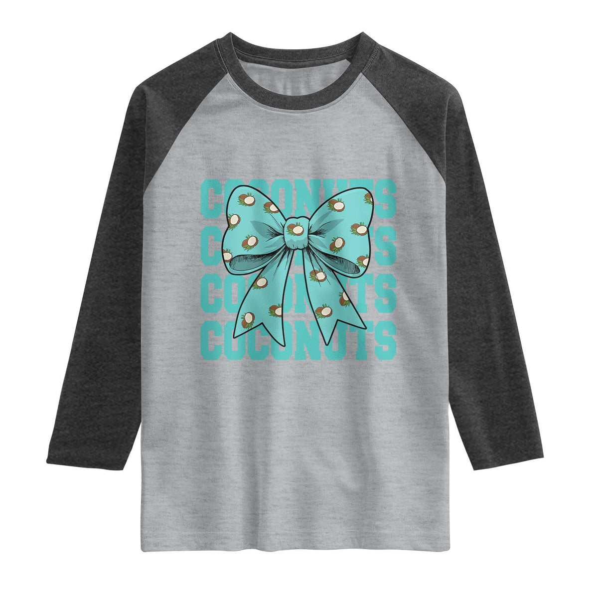 Retro Coconuts Coquette Bow Raglan Shirt Summer Beach Coconut Fruit Humor TS10 Heather Gray Heather Charcoal Print Your Wear