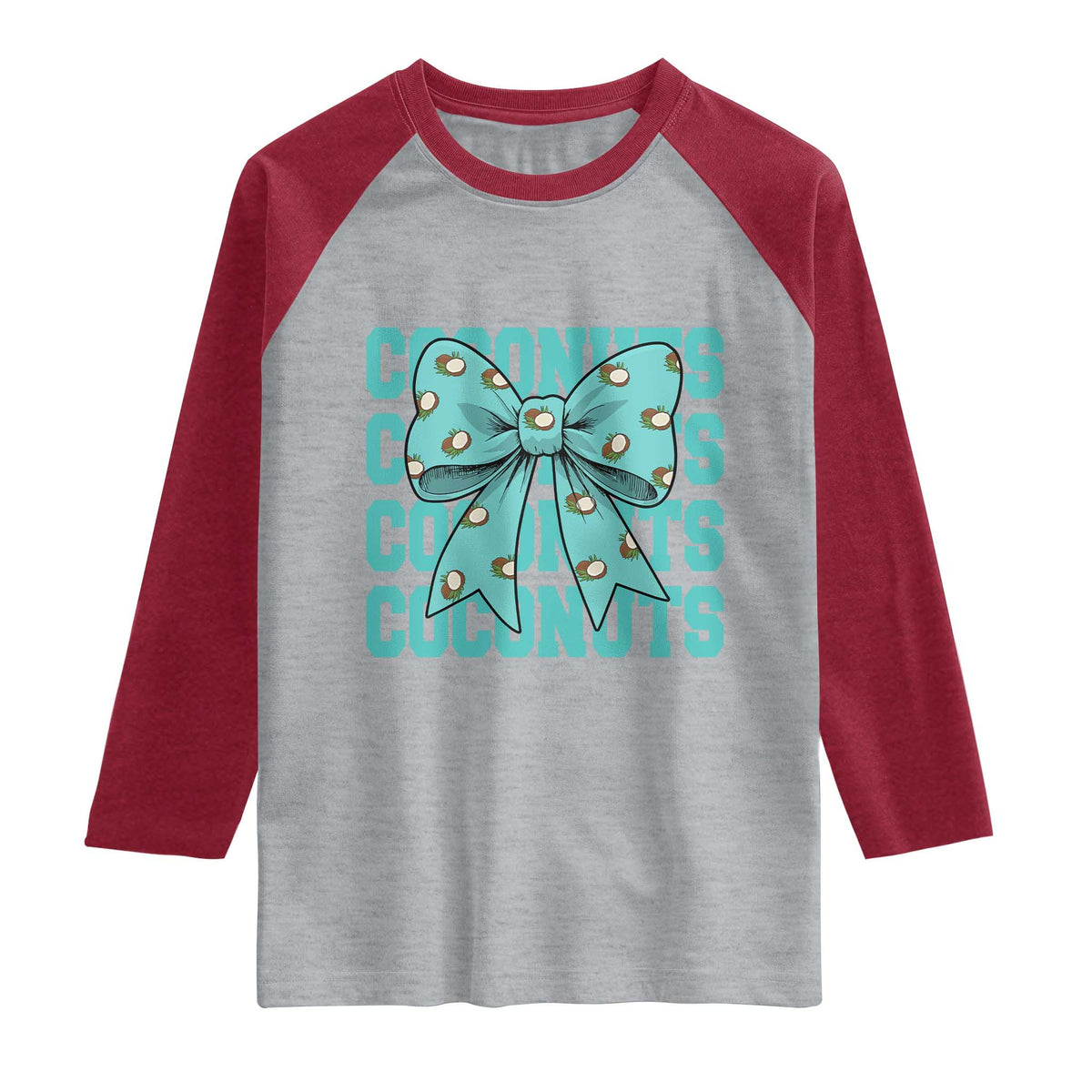 Retro Coconuts Coquette Bow Raglan Shirt Summer Beach Coconut Fruit Humor TS10 Heather Gray Heather Red Print Your Wear