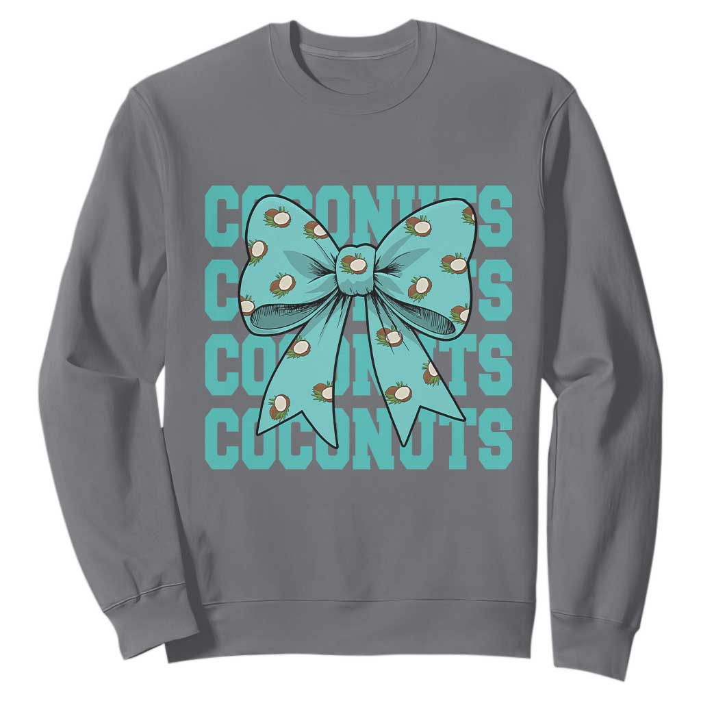 Retro Coconuts Coquette Bow Sweatshirt Summer Beach Coconut Fruit Humor TS10 Charcoal Print Your Wear
