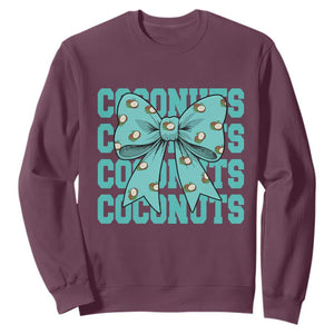 Retro Coconuts Coquette Bow Sweatshirt Summer Beach Coconut Fruit Humor TS10 Maroon Print Your Wear