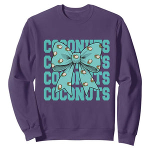 Retro Coconuts Coquette Bow Sweatshirt Summer Beach Coconut Fruit Humor TS10 Purple Print Your Wear