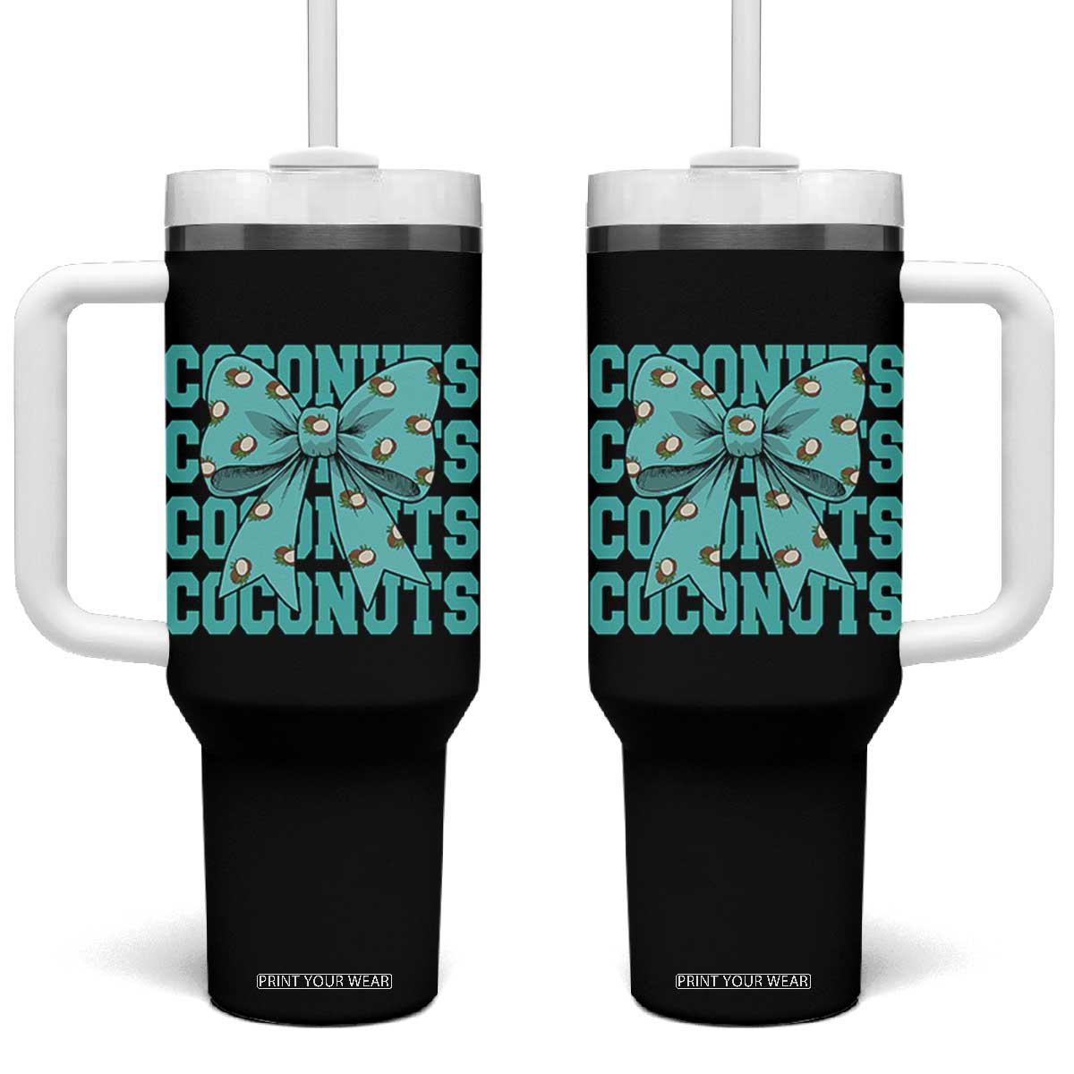 Retro Coconuts Coquette Bow Tumbler With Handle Summer Beach Coconut Fruit Humor TS10 One Size: 40 oz Black Print Your Wear