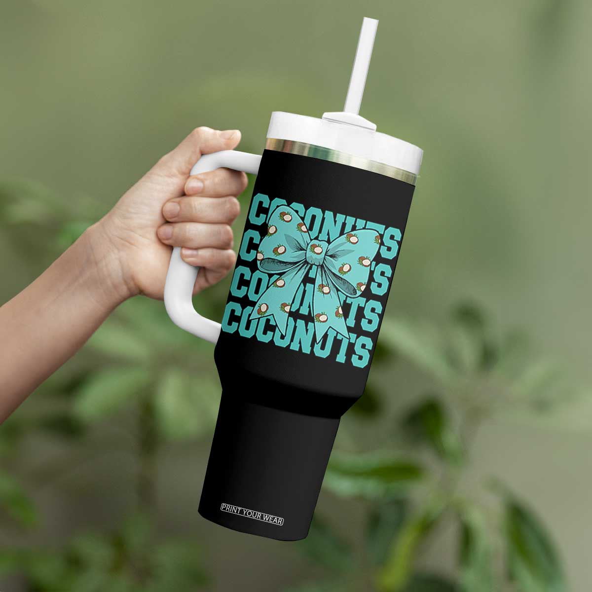 Retro Coconuts Coquette Bow Tumbler With Handle Summer Beach Coconut Fruit Humor TS10 Print Your Wear