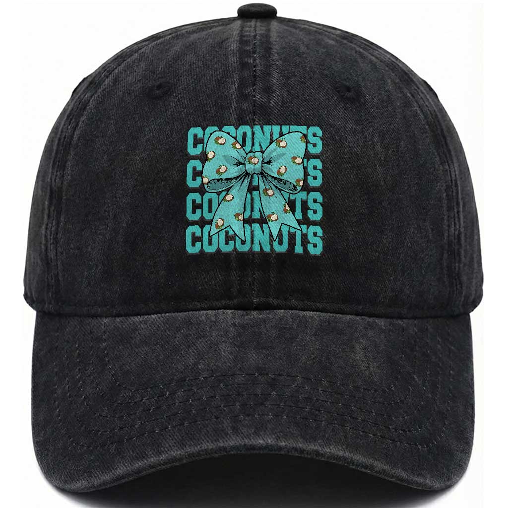 Retro Coconuts Coquette Bow Washed Cotton Baseball Cap Summer Beach Coconut Fruit Humor TS10 Print Your Wear