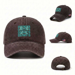 Retro Coconuts Coquette Bow Washed Cotton Baseball Cap Summer Beach Coconut Fruit Humor TS10 Washed Cap Universal Fit Dark Brown Print Your Wear