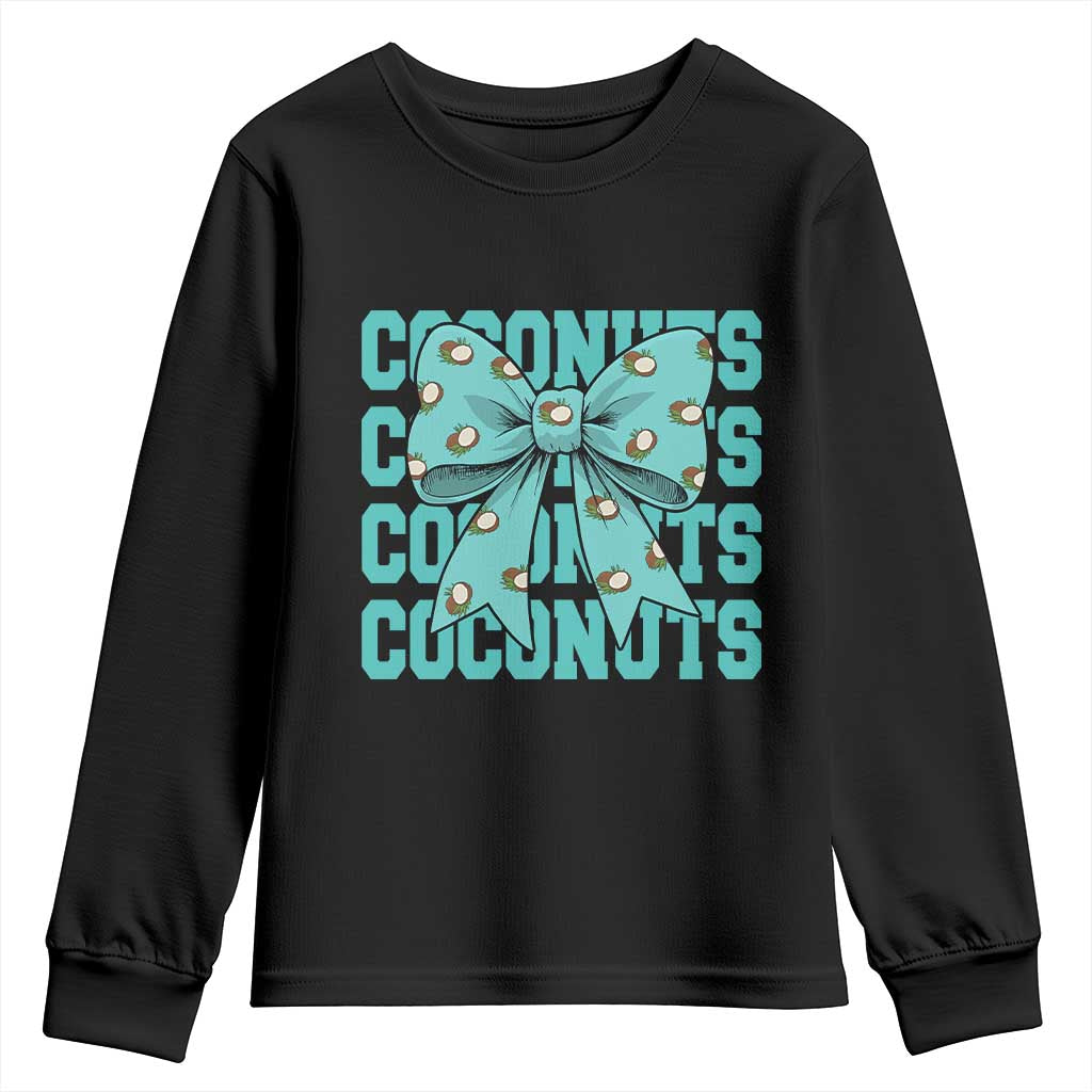 Retro Coconuts Coquette Bow Youth Sweatshirt Summer Beach Coconut Fruit Humor TS10 Black Print Your Wear