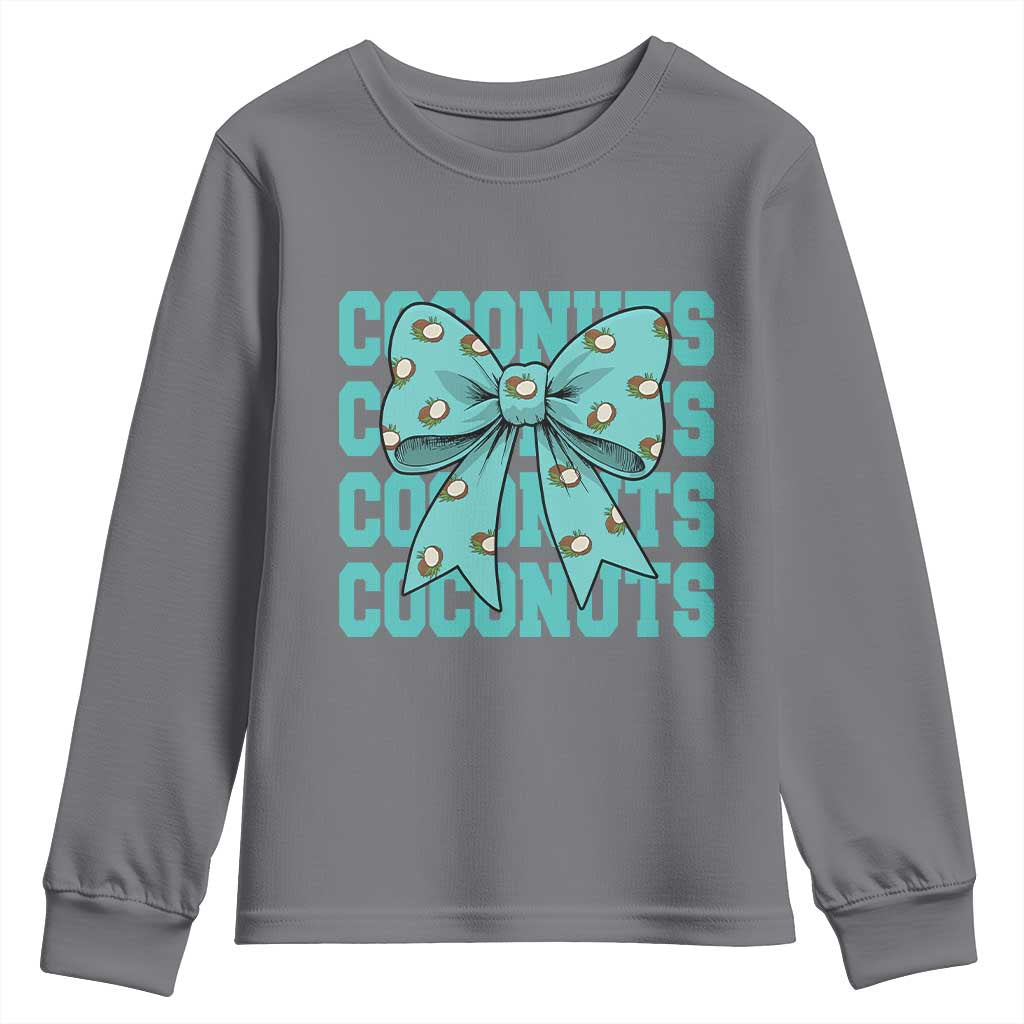 Retro Coconuts Coquette Bow Youth Sweatshirt Summer Beach Coconut Fruit Humor TS10 Charcoal Print Your Wear