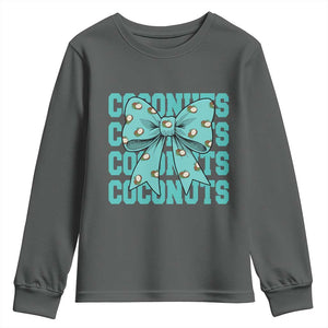 Retro Coconuts Coquette Bow Youth Sweatshirt Summer Beach Coconut Fruit Humor TS10 Dark Heather Print Your Wear