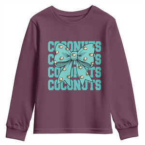 Retro Coconuts Coquette Bow Youth Sweatshirt Summer Beach Coconut Fruit Humor TS10 Maroon Print Your Wear