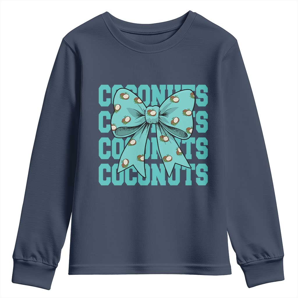 Retro Coconuts Coquette Bow Youth Sweatshirt Summer Beach Coconut Fruit Humor TS10 Navy Print Your Wear