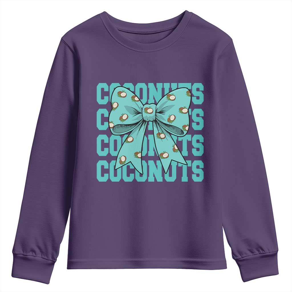 Retro Coconuts Coquette Bow Youth Sweatshirt Summer Beach Coconut Fruit Humor TS10 Purple Print Your Wear