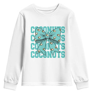 Retro Coconuts Coquette Bow Youth Sweatshirt Summer Beach Coconut Fruit Humor TS10 White Print Your Wear