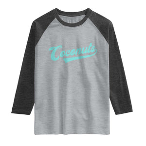 Vintage Coconut Raglan Shirt Retro Throwback Popular Fruit Humor Coconuts Classic TS10 Heather Gray Heather Charcoal Print Your Wear