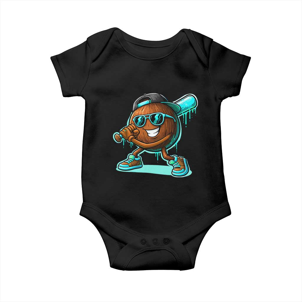 Coconut Baseball Player Baby Onesie Funny Baseball Drip Ice Cream Fruit Humor TS10 Black Print Your Wear