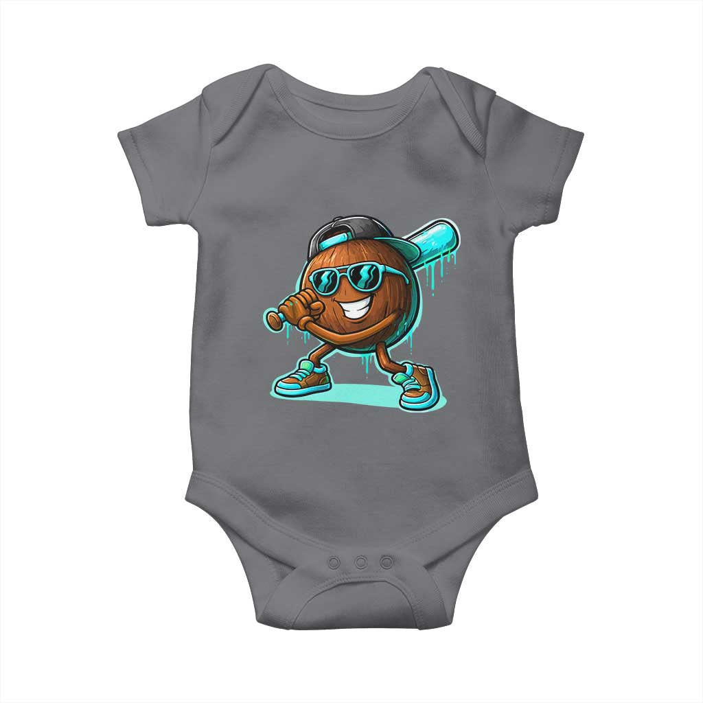 Coconut Baseball Player Baby Onesie Funny Baseball Drip Ice Cream Fruit Humor TS10 Charcoal Print Your Wear