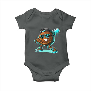 Coconut Baseball Player Baby Onesie Funny Baseball Drip Ice Cream Fruit Humor TS10 Dark Heather Print Your Wear