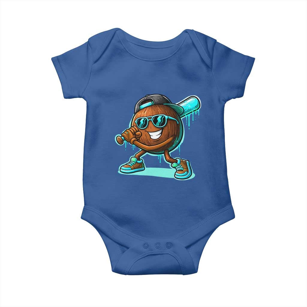 Coconut Baseball Player Baby Onesie Funny Baseball Drip Ice Cream Fruit Humor TS10 Royal Blue Print Your Wear