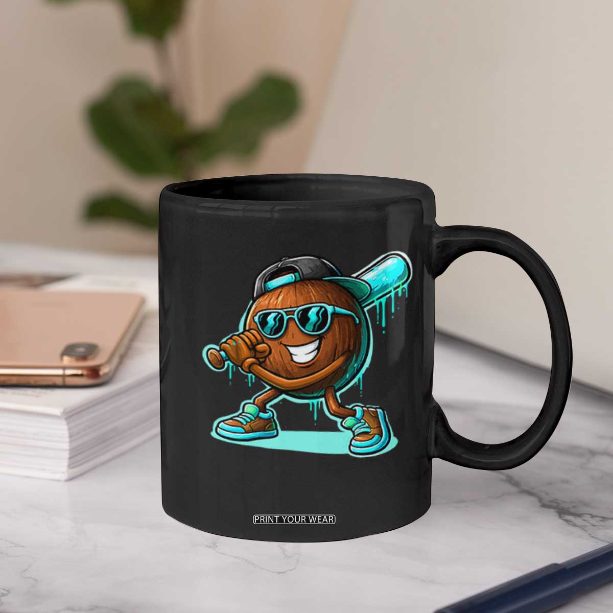 Coconut Baseball Player Coffee Mug Funny Baseball Drip Ice Cream Fruit Humor TS10 Print Your Wear