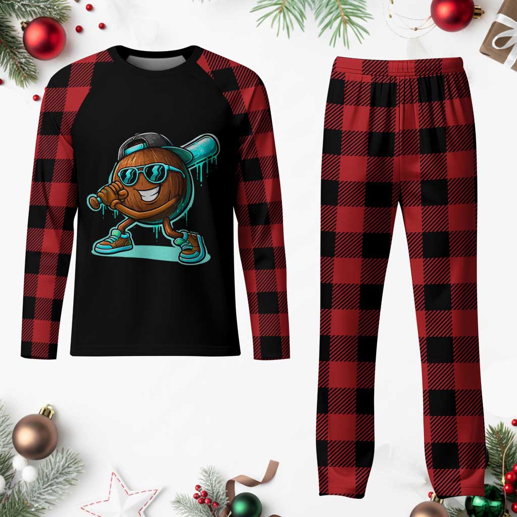 Coconut Baseball Player Plaid Pajama Set Funny Baseball Drip Ice Cream Fruit Humor TS10 Buffalo Plaid Print Your Wear