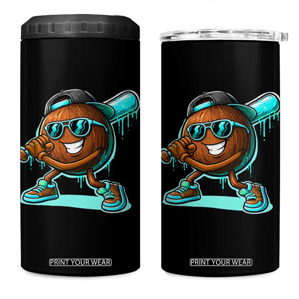 Coconut Baseball Player 4 in 1 Can Cooler Tumbler Funny Baseball Drip Ice Cream Fruit Humor TS10 One Size: 16 oz Black Print Your Wear