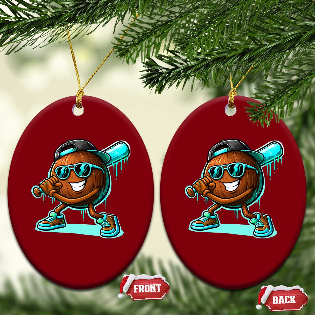 Coconut Baseball Player Ceramic Ornament Funny Baseball Drip Ice Cream Fruit Humor TS10 Print Your Wear