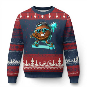 Coconut Baseball Player Ugly Christmas Sweater Funny Baseball Drip Ice Cream Fruit Humor TS10 Navy Red Print Your Wear