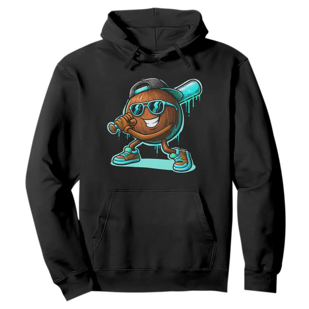 Coconut Baseball Player Hoodie Funny Baseball Drip Ice Cream Fruit Humor TS10 Black Print Your Wear