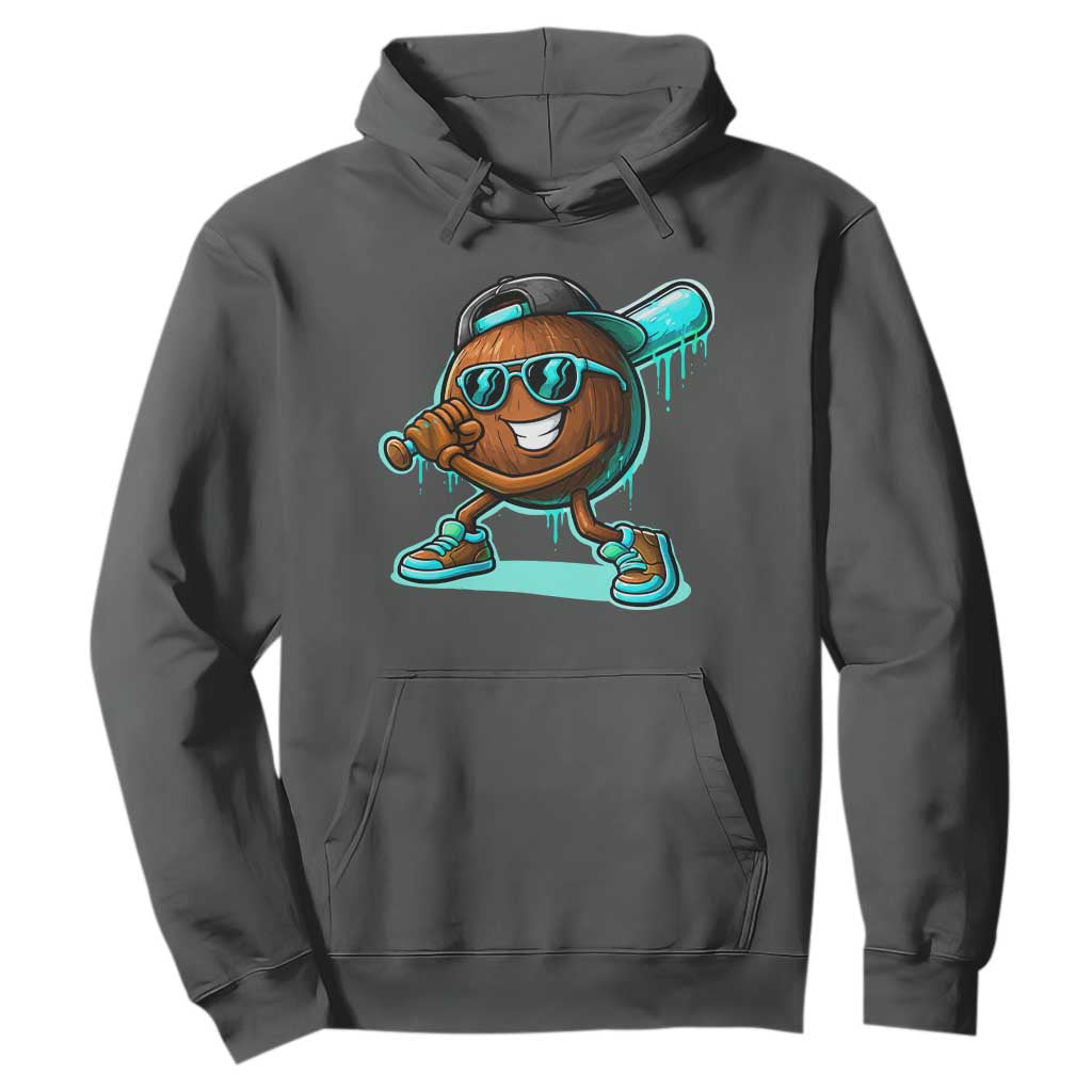 Coconut Baseball Player Hoodie Funny Baseball Drip Ice Cream Fruit Humor TS10 Dark Heather Print Your Wear