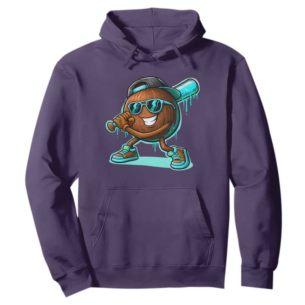 Coconut Baseball Player Hoodie Funny Baseball Drip Ice Cream Fruit Humor TS10 Purple Print Your Wear