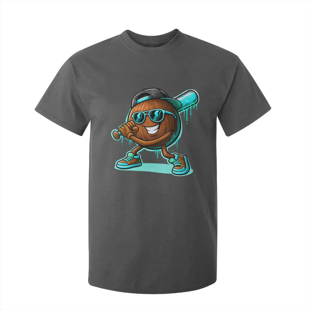 Coconut Baseball Player T Shirt For Kid Funny Baseball Drip Ice Cream Fruit Humor TS10 Dark Heather Print Your Wear