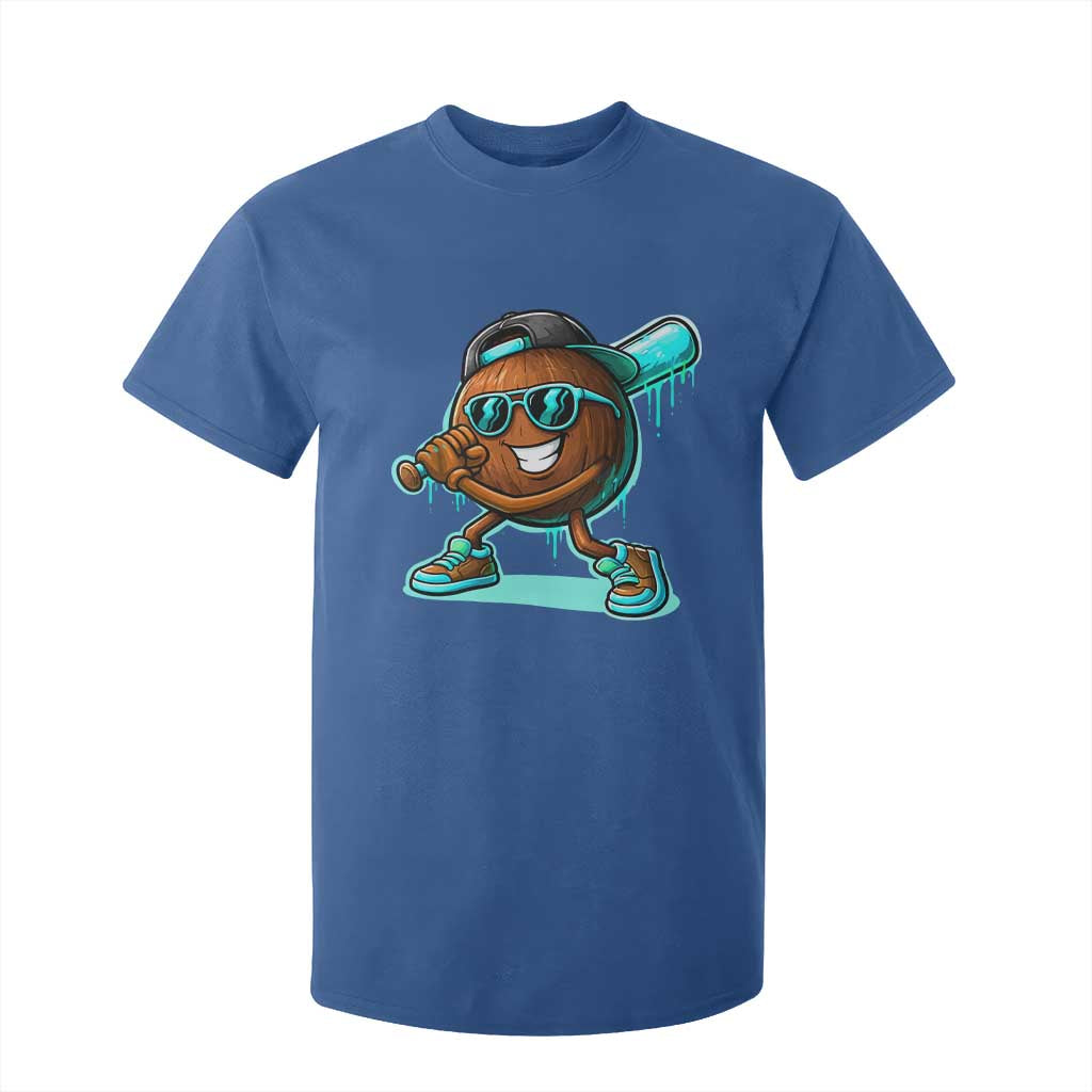 Coconut Baseball Player T Shirt For Kid Funny Baseball Drip Ice Cream Fruit Humor TS10 Royal Blue Print Your Wear