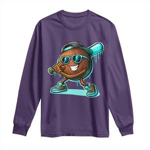 Coconut Baseball Player Long Sleeve Shirt Funny Baseball Drip Ice Cream Fruit Humor TS10 Purple Print Your Wear