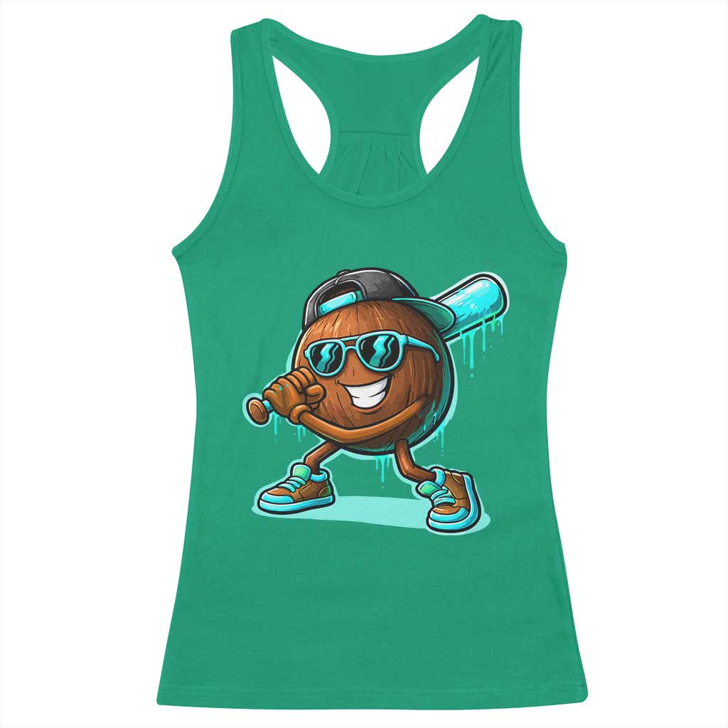 Coconut Baseball Player Racerback Tank Top Funny Baseball Drip Ice Cream Fruit Humor TS10 Irish Green Print Your Wear