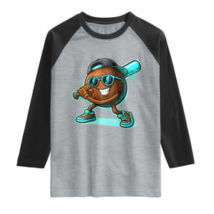 Coconut Baseball Player Raglan Shirt Funny Baseball Drip Ice Cream Fruit Humor TS10 Heather Gray Black Print Your Wear