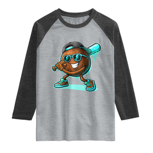 Coconut Baseball Player Raglan Shirt Funny Baseball Drip Ice Cream Fruit Humor TS10 Heather Gray Heather Charcoal Print Your Wear