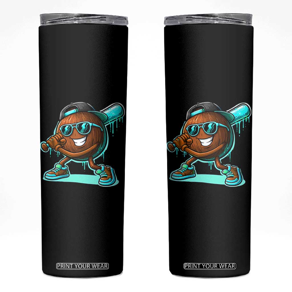 Coconut Baseball Player Skinny Tumbler Funny Baseball Drip Ice Cream Fruit Humor TS10 Black Print Your Wear