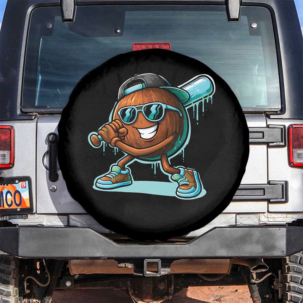 Coconut Baseball Player Spare Tire Cover Funny Baseball Drip Ice Cream Fruit Humor TS10 No hole Black Print Your Wear