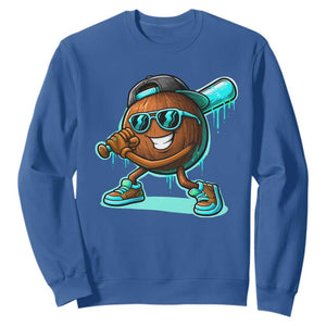 Coconut Baseball Player Sweatshirt Funny Baseball Drip Ice Cream Fruit Humor TS10 Royal Blue Print Your Wear