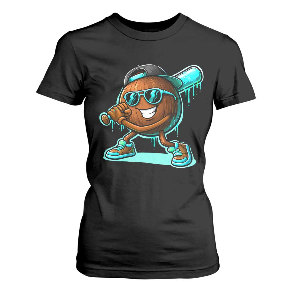 Coconut Baseball Player T Shirt For Women Funny Baseball Drip Ice Cream Fruit Humor TS10 Black Print Your Wear