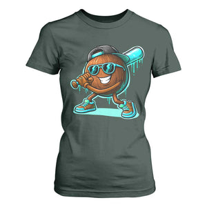 Coconut Baseball Player T Shirt For Women Funny Baseball Drip Ice Cream Fruit Humor TS10 Dark Forest Green Print Your Wear