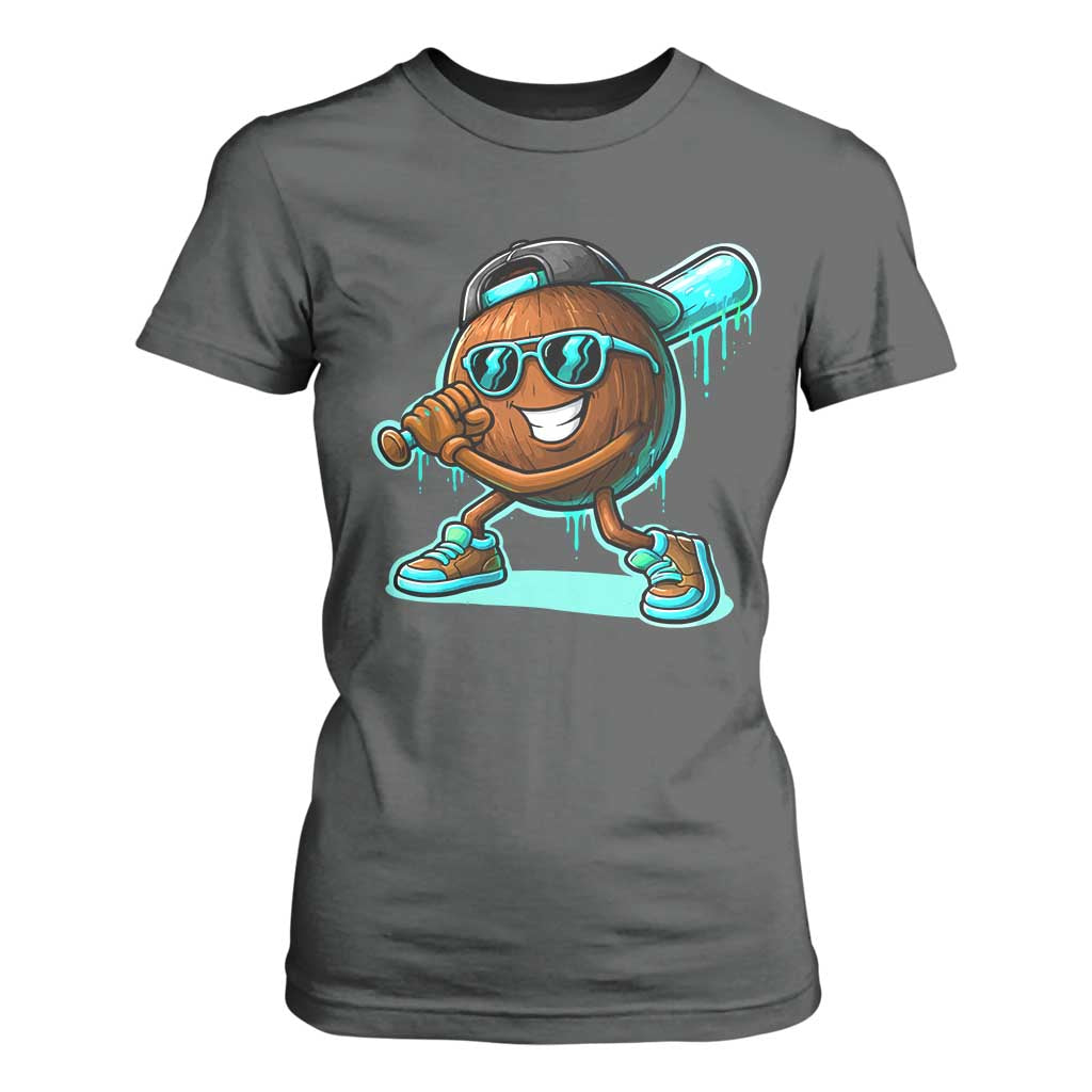 Coconut Baseball Player T Shirt For Women Funny Baseball Drip Ice Cream Fruit Humor TS10 Dark Heather Print Your Wear