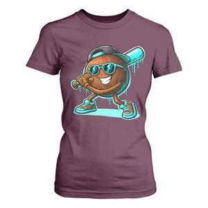Coconut Baseball Player T Shirt For Women Funny Baseball Drip Ice Cream Fruit Humor TS10 Maroon Print Your Wear